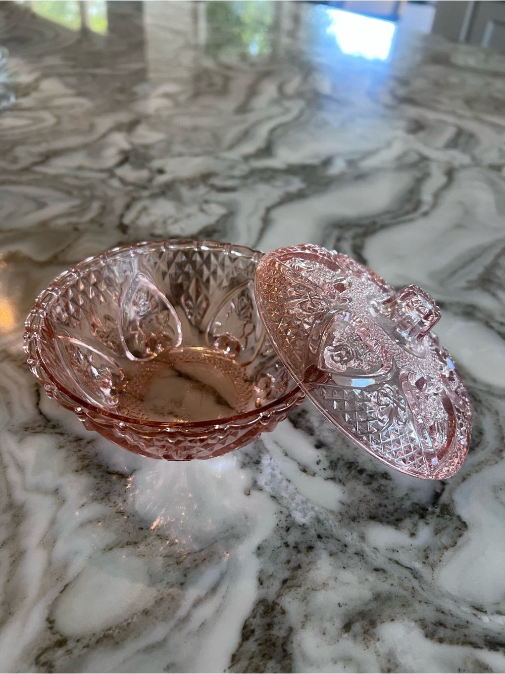 Vintage Pink Pressed Glass Covered Dish - Picture 3 of 6